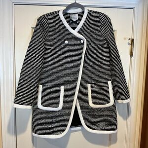 NWOT Edward Achour Women's Black and White Striped Jacket, Size FR 38 = M